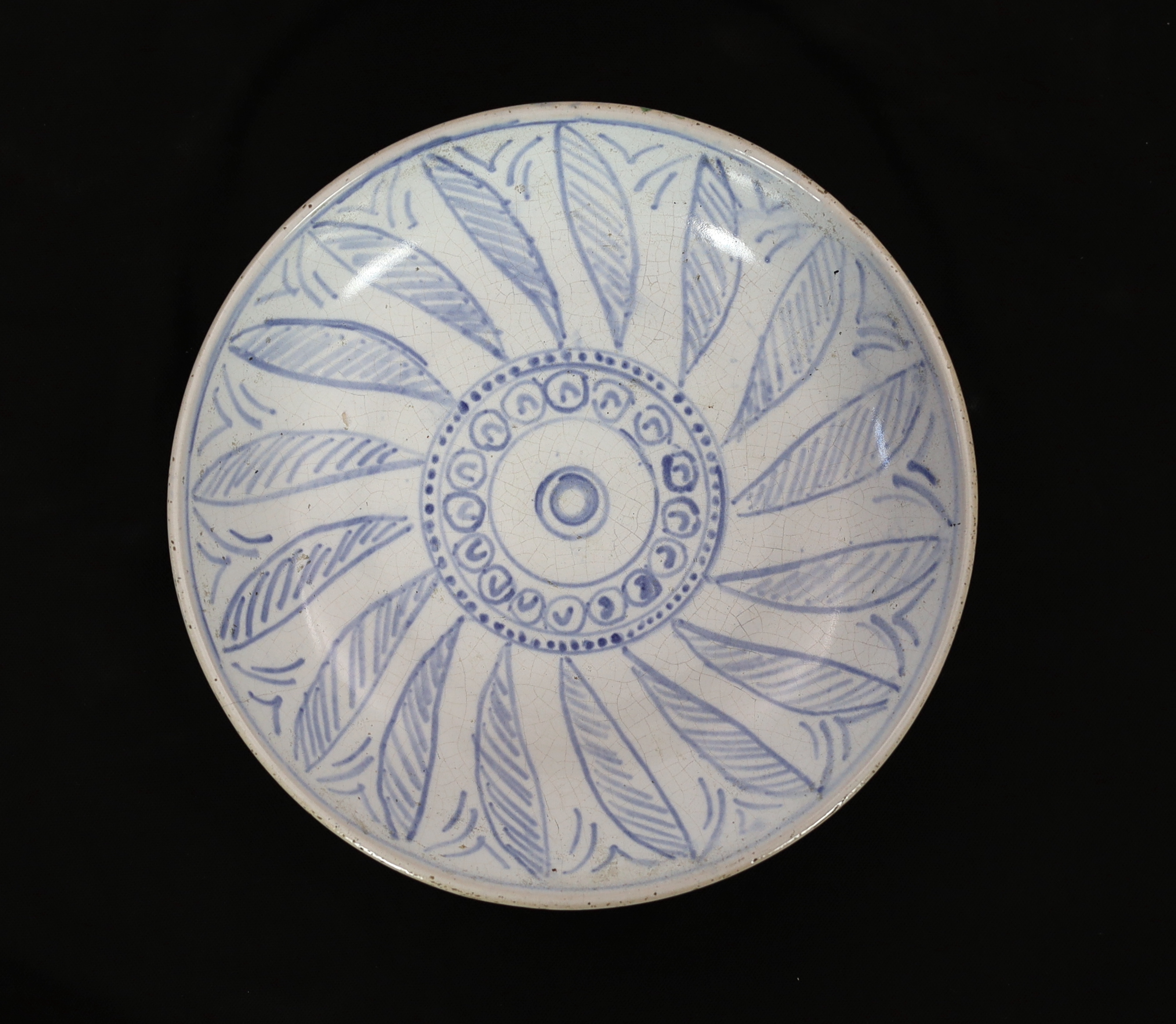 Quentin Bell (1910-1996), an early underglaze blue tinglaze pottery bowl, possibly to a Vanessa Bell design, dated 1936